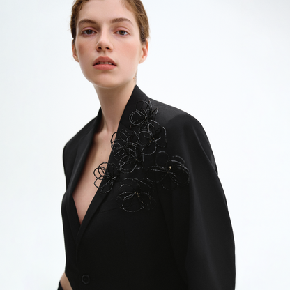 Cropped Jacket with black voluminous flowers